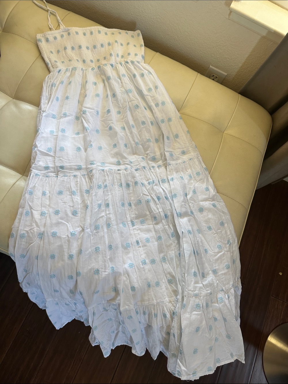 Zara White Maxi Dress with Light Blue Floral Detail